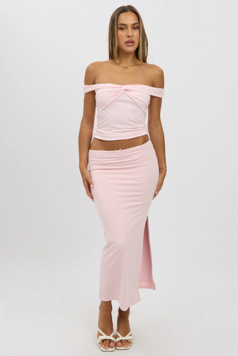 Pink Midaxi Skirt High Rise Supersoft Picot Trim Lined - Image 3