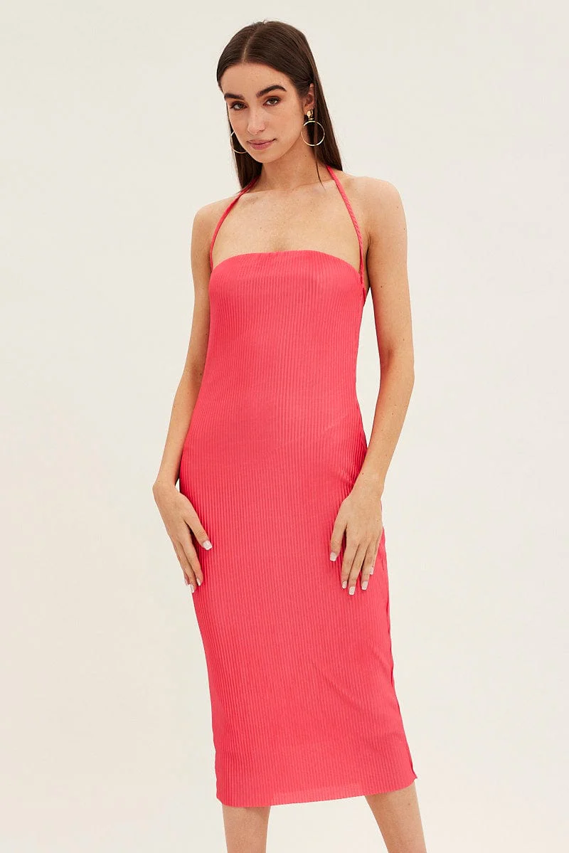 Pink Midi Dress Bandeau Plisse - Image 2