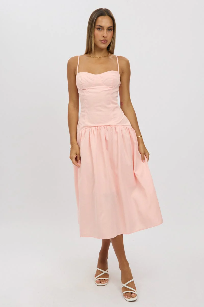 Pink Midi Dress Drop Waist - Image 3