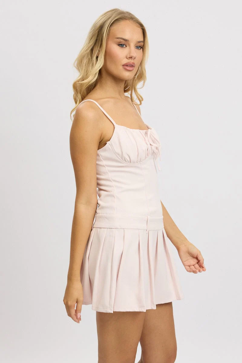 Pink Mini Dress Drop Waist Pleated - Image 4