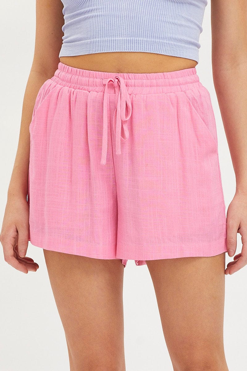 Pink Mini Shorts High Rise Linen Blend - Image 2