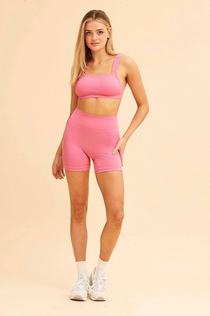 Pink Nico Seamless Rib Straight Neck Crop Top - Image 2