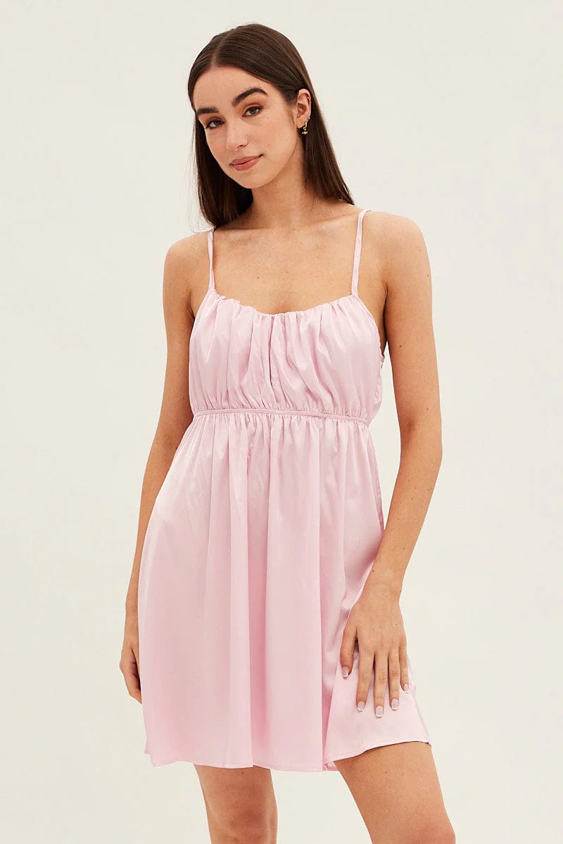 Pink Nightie Sleeveless Scoop Necksatin Slip Dress - Image 3