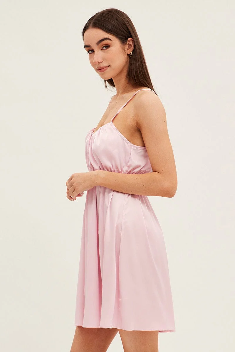 Pink Nightie Sleeveless Scoop Necksatin Slip Dress - Image 4