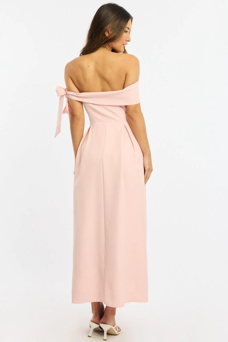 Pink Off Shoulder Midi Dress - Image 4