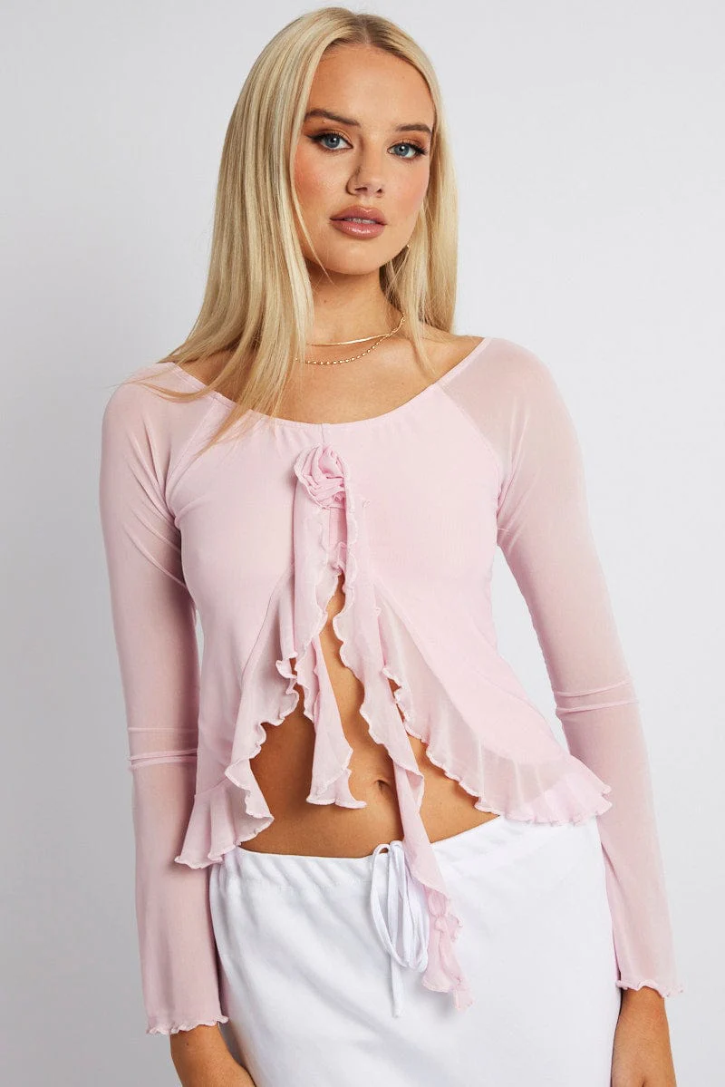Pink Off Shoulder Top Long Sleeve - Image 3