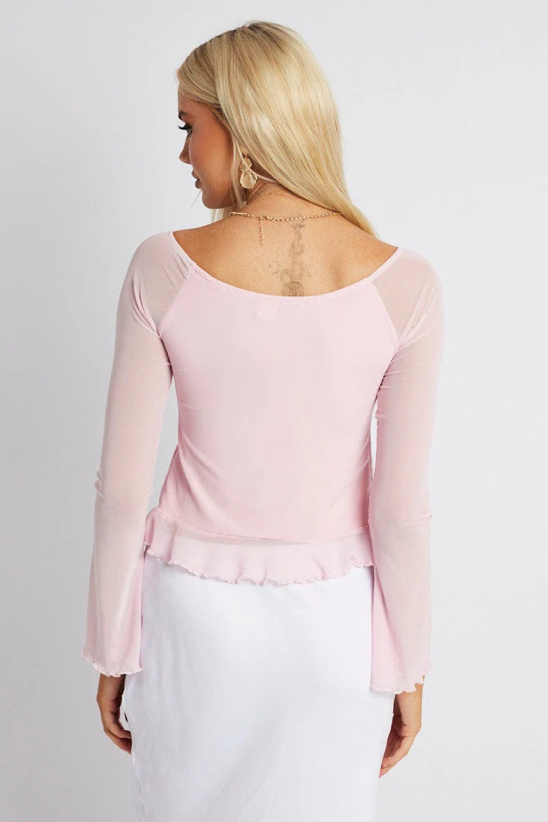 Pink Off Shoulder Top Long Sleeve - Image 5