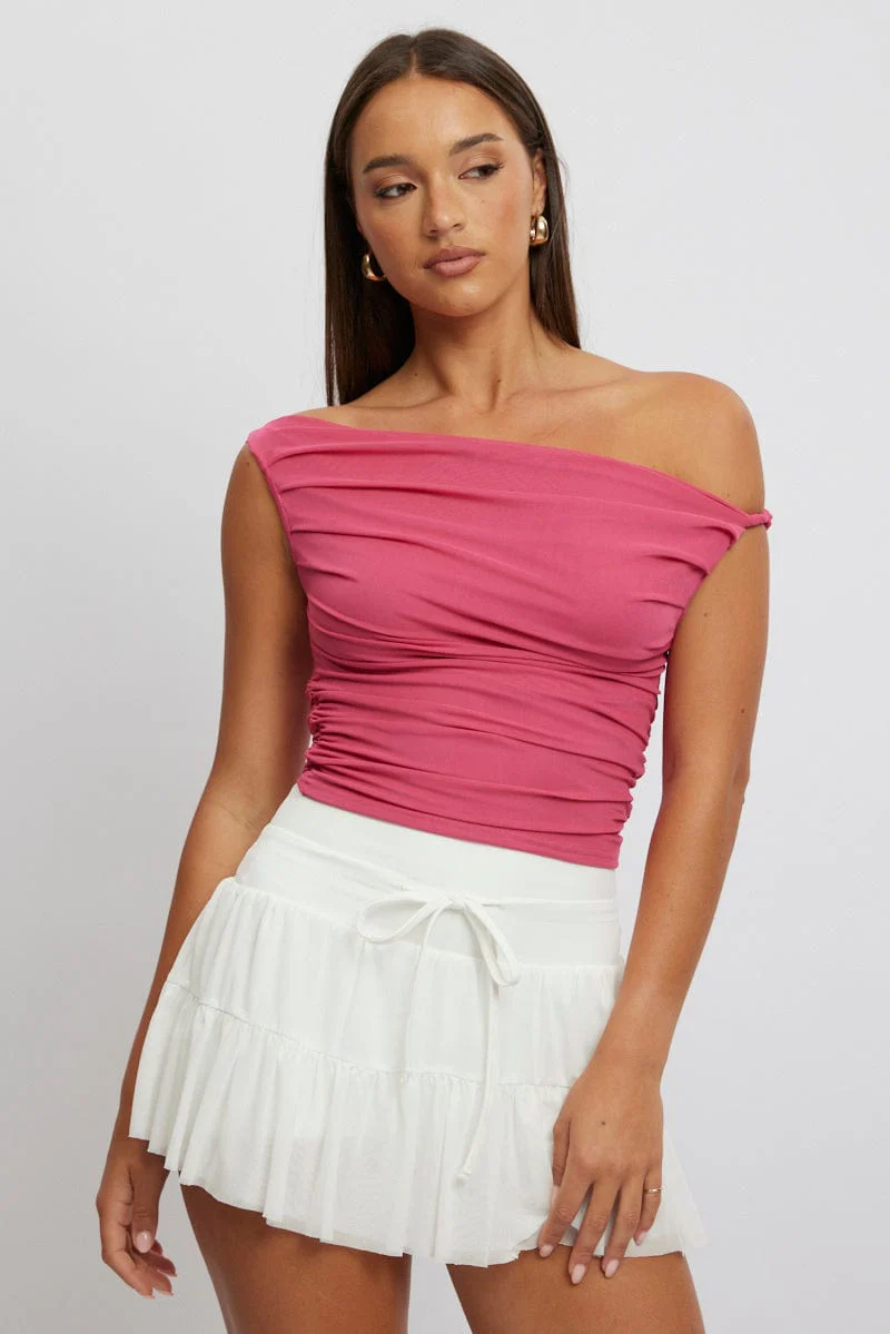 Pink Off Shoulder Top Mesh - Image 3
