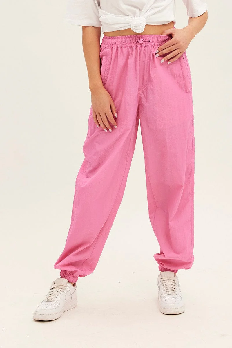Pink Parachute Cargo Pants Mid Rise - Image 2