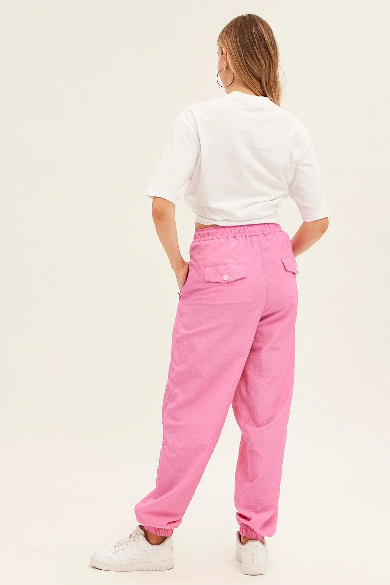 Pink Parachute Cargo Pants Mid Rise - Image 5