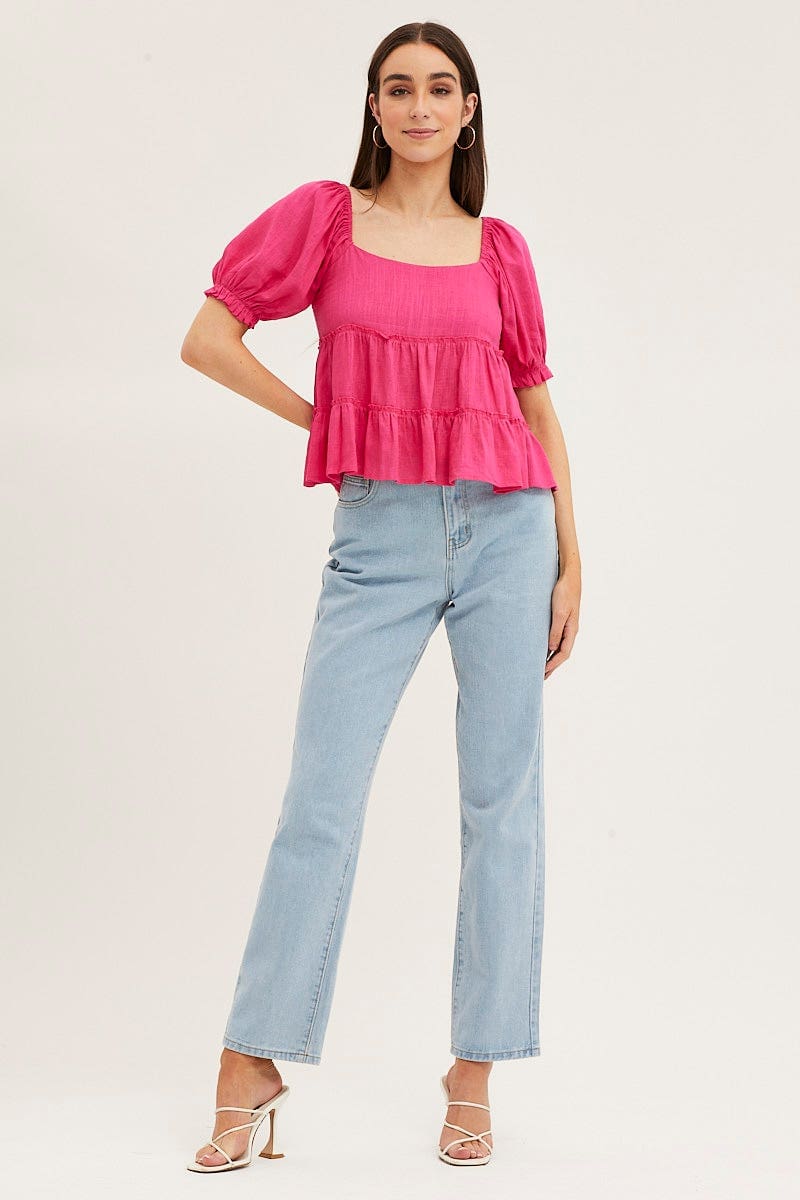 Pink Peplum Top Short Sleeve - Image 2