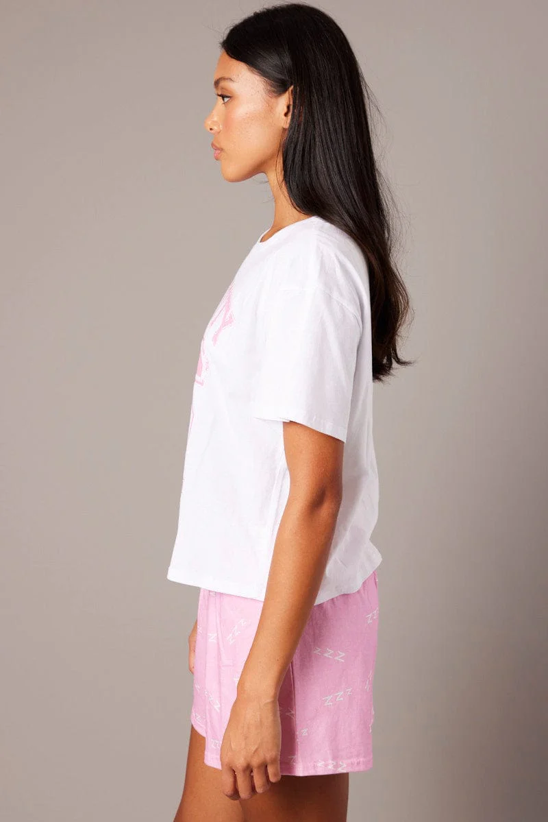 Pink Print Pyjama Setvarsity Glitter Graphic Jersey Pj - Image 4