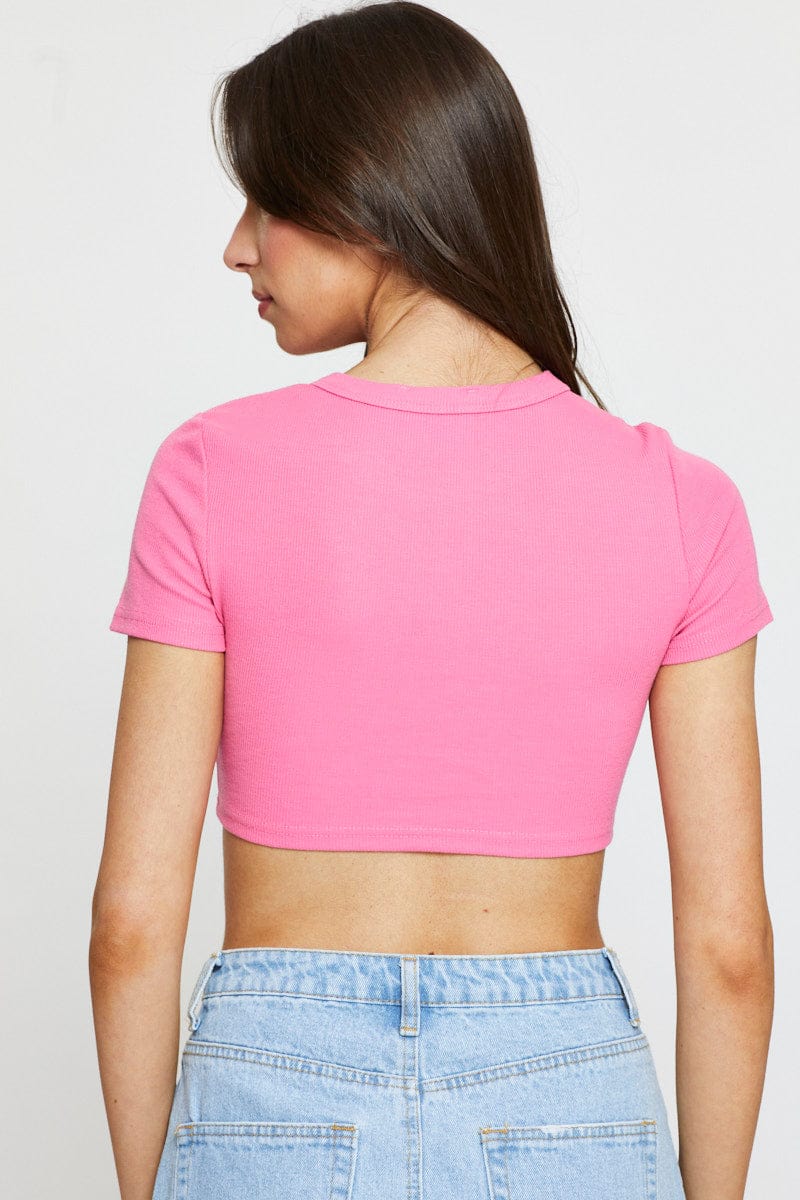 Pink Rib Crop Top Short Sleeve - Image 5