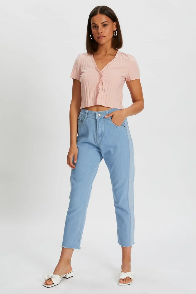Pink Ribbed Open Front Top - Image 5