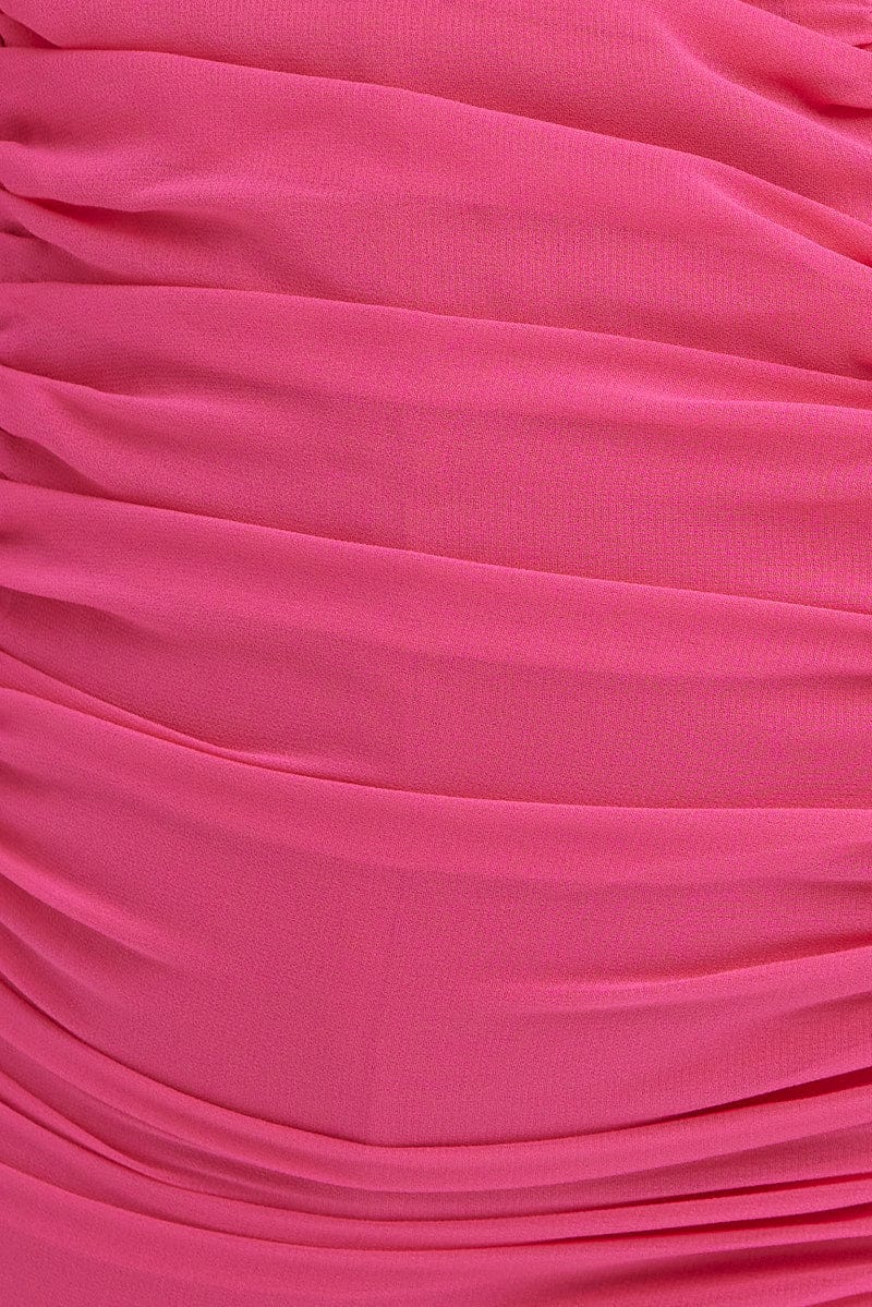 Pink Sash Dress Bandeau Strapless Draped Chiffon - Image 6