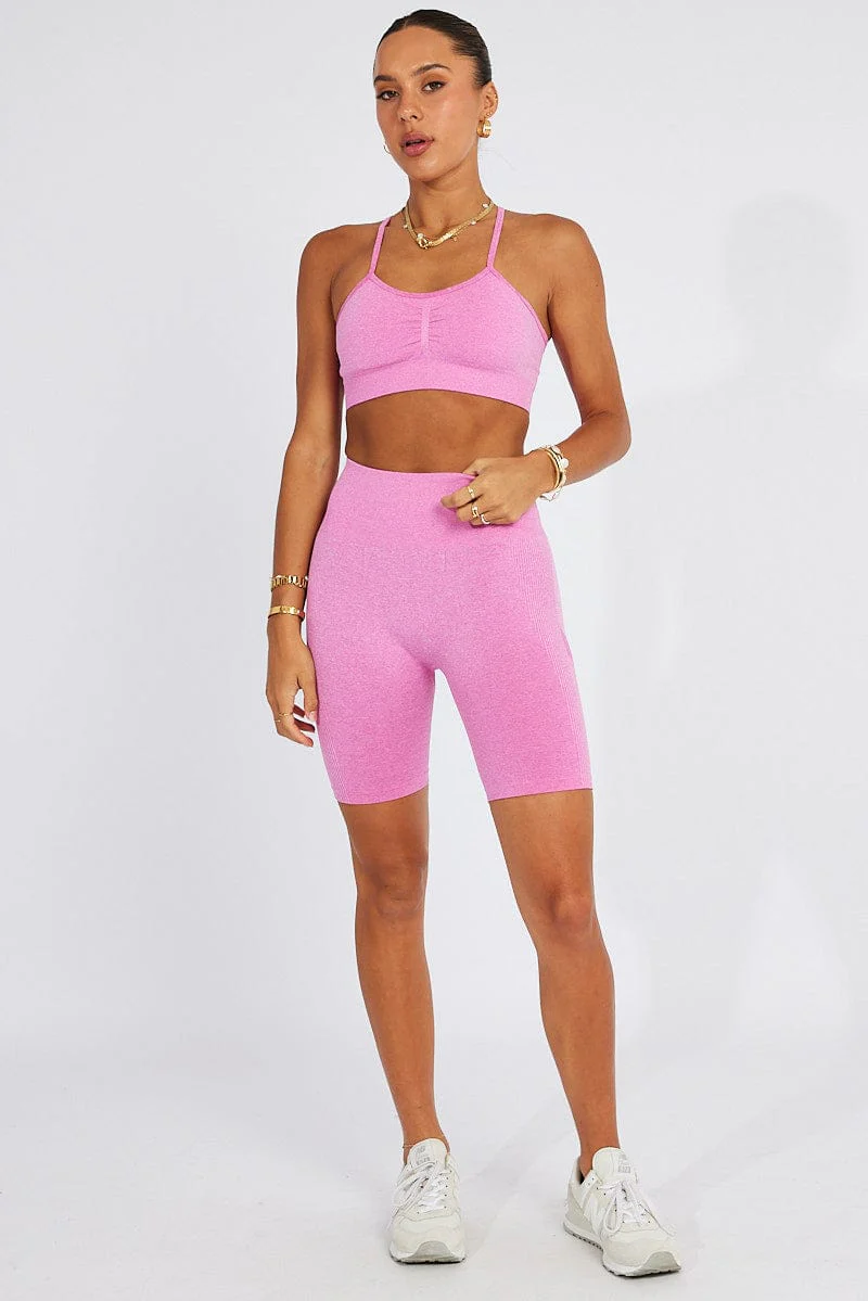 Pink Seamless Top And Shorts Activewear Set - Image 2