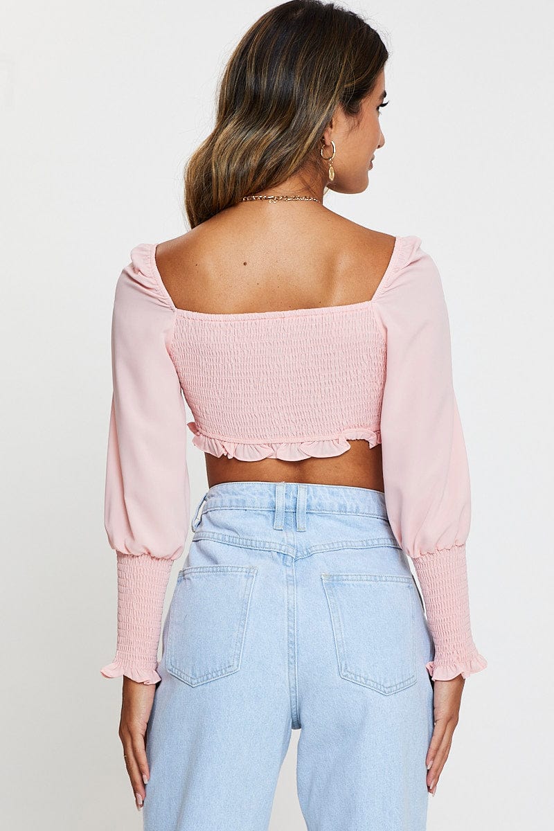Pink Shirred Top Long Sleeve Crop - Image 5