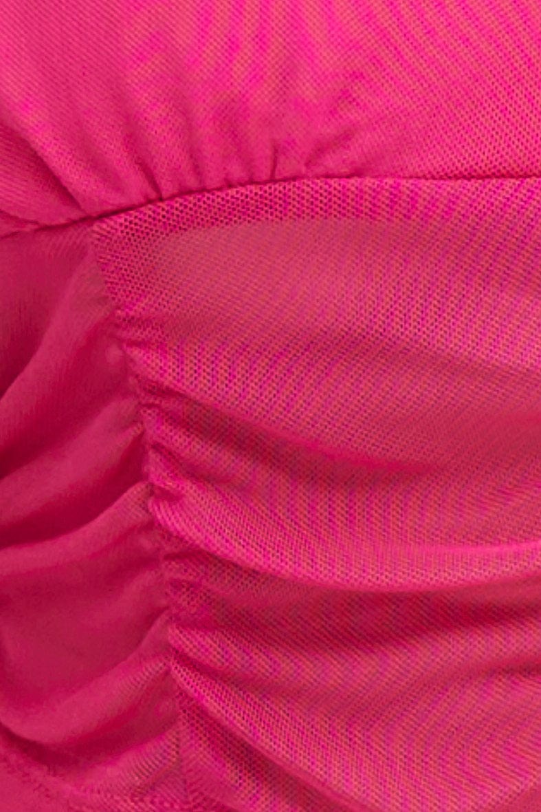 Pink Short Sleeve V Neck Ruched Mesh Top - Image 6