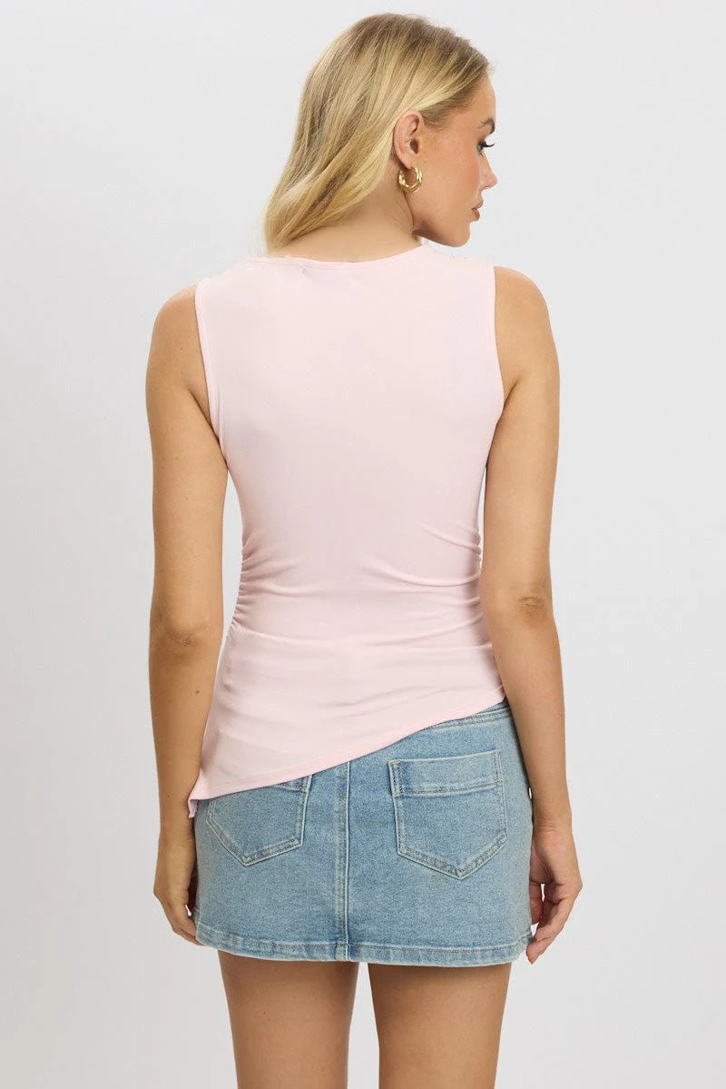 Pink Sleeveless Top Asymmetric Hem - Image 5
