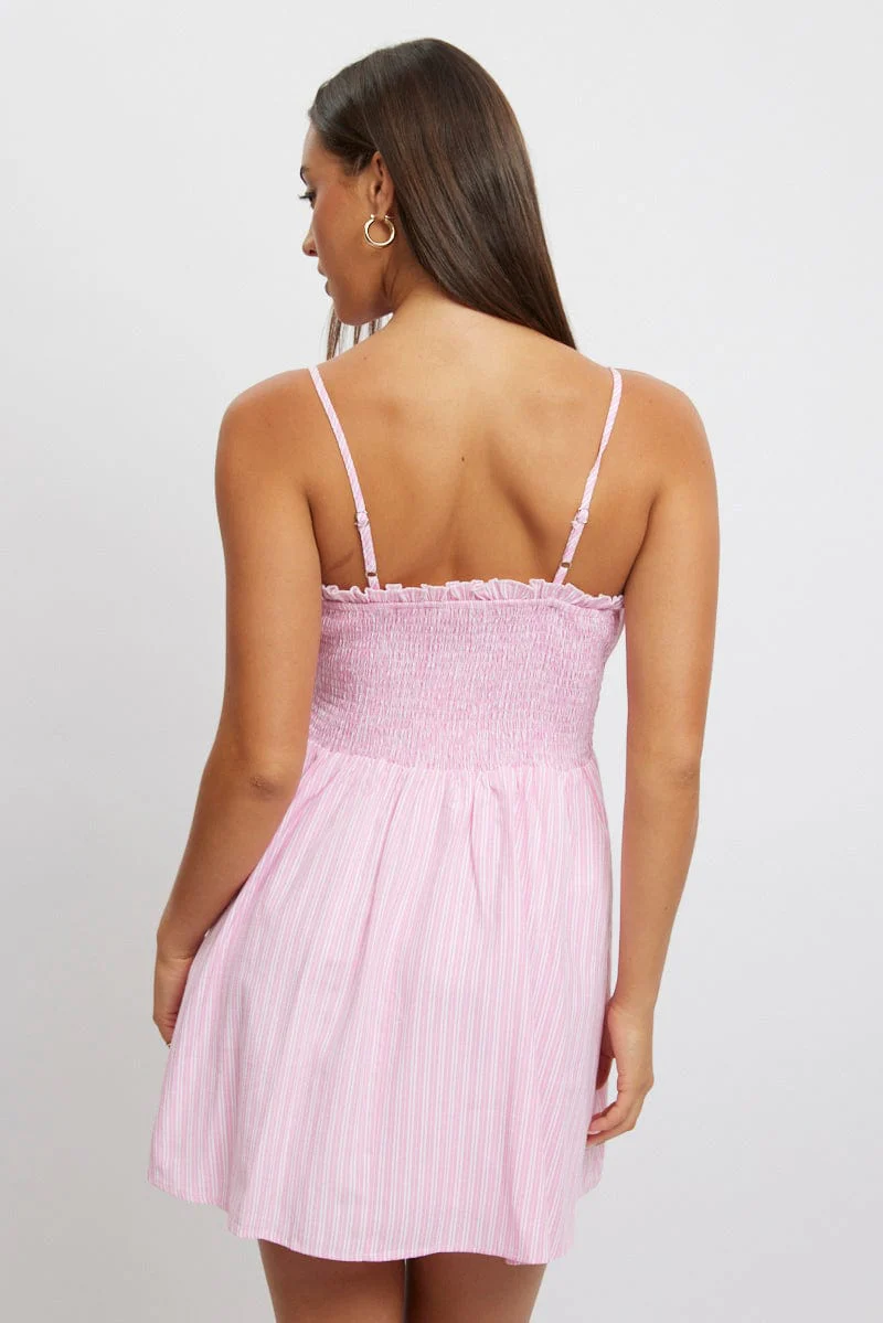 Pink Stripe Fit And Flare Dress Mini - Image 4