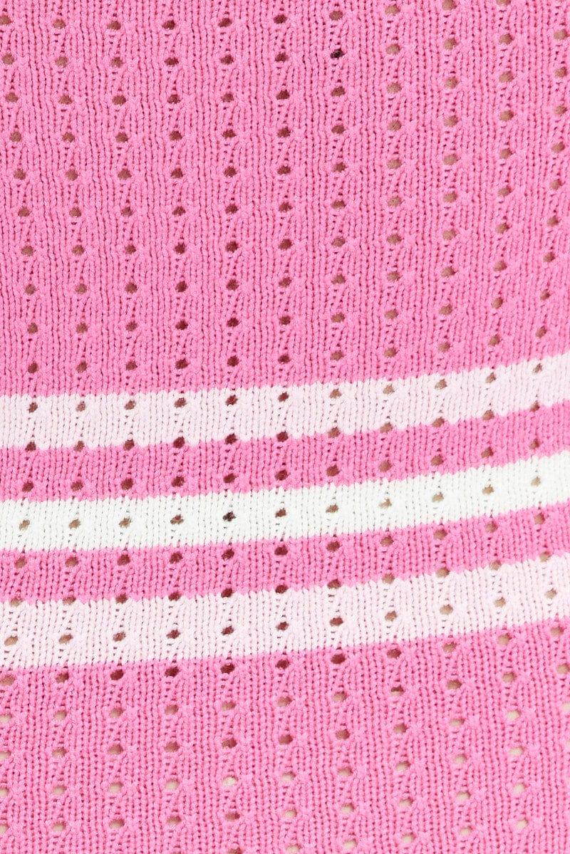 Pink Stripe Knit Dress Sleeveless Midi - Image 6