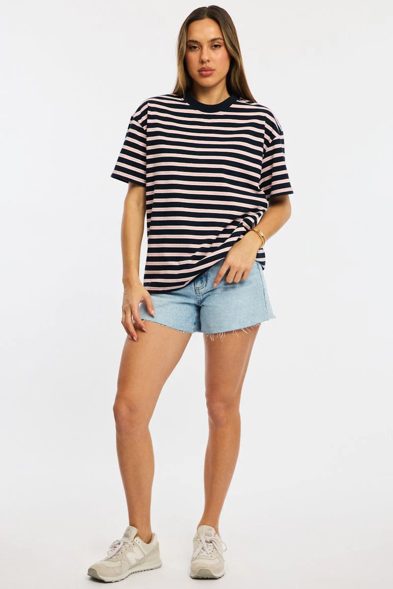 Pink Stripe Oversized Tee Short Sleeve - Image 2