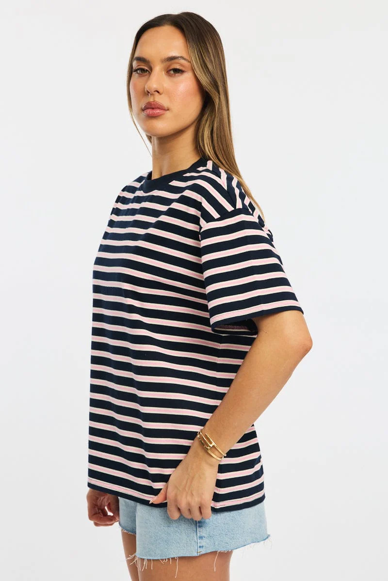 Pink Stripe Oversized Tee Short Sleeve - Image 3