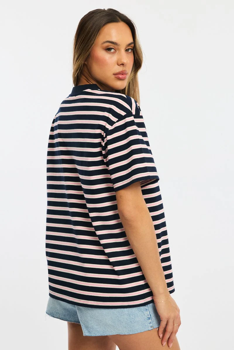 Pink Stripe Oversized Tee Short Sleeve - Image 4
