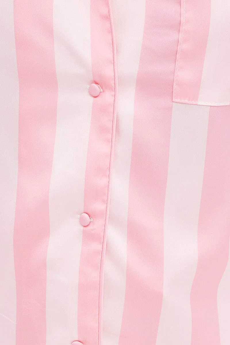 Pink Stripe Satin Pj Pink Stripe Piping Pyjama Set - Image 6