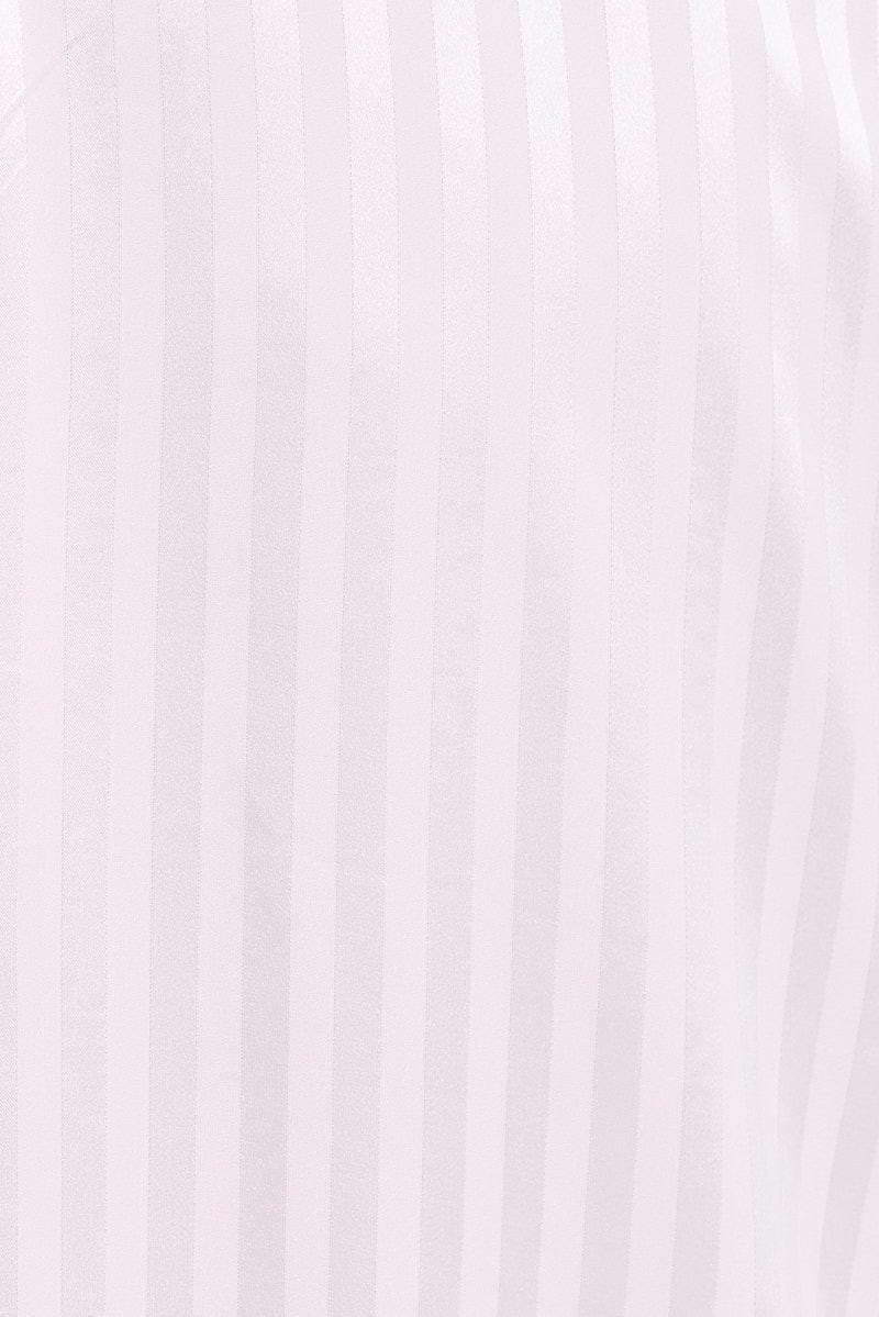 Pink Stripe Satin Stripe Pj Piping Button Through Pyjama Set - Image 6