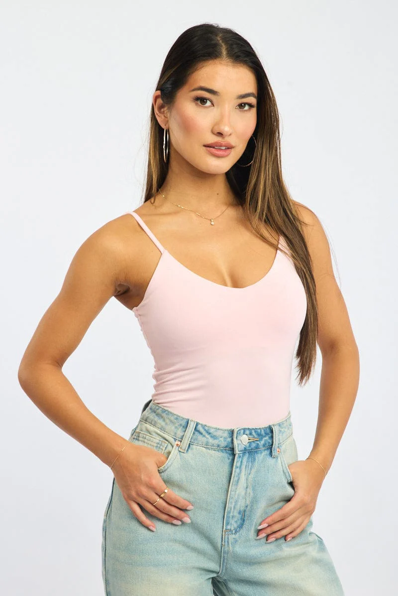 Pink Supersoft Bodysuit Sleeveless Bra Insert