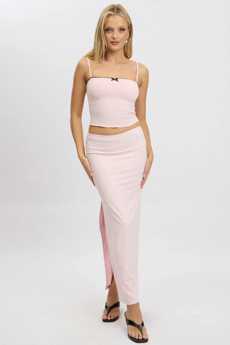 Pink Supersoft Maxi Skirt Side Split - Image 2