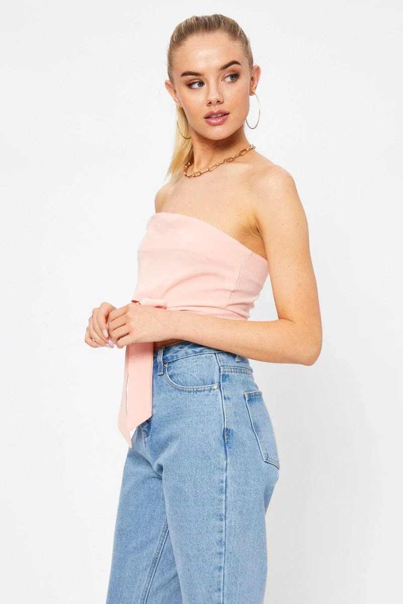 Pink Tie Front Bandeau Top - Image 6