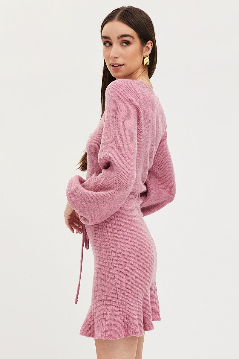 Pink Tie Up Dress Long Sleeve Mini - Image 4