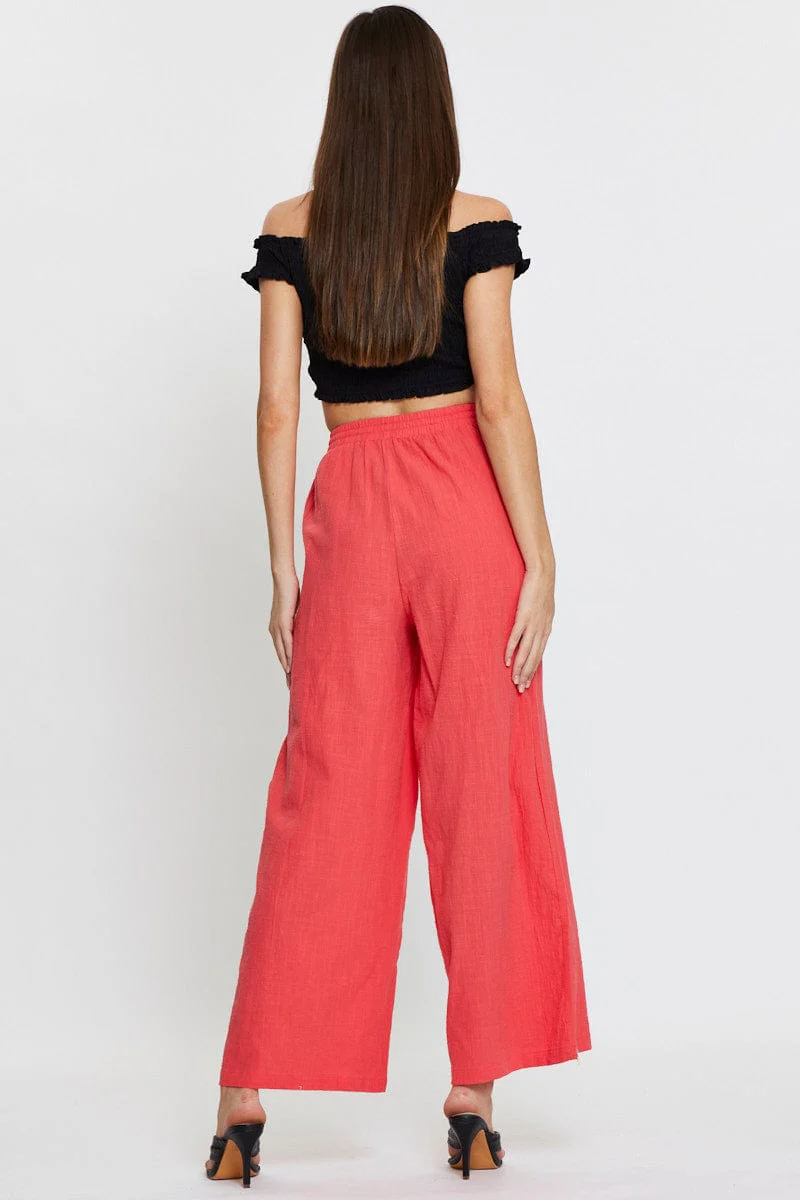 Pink Wide Leg Pants Elastic Waist - Image 5