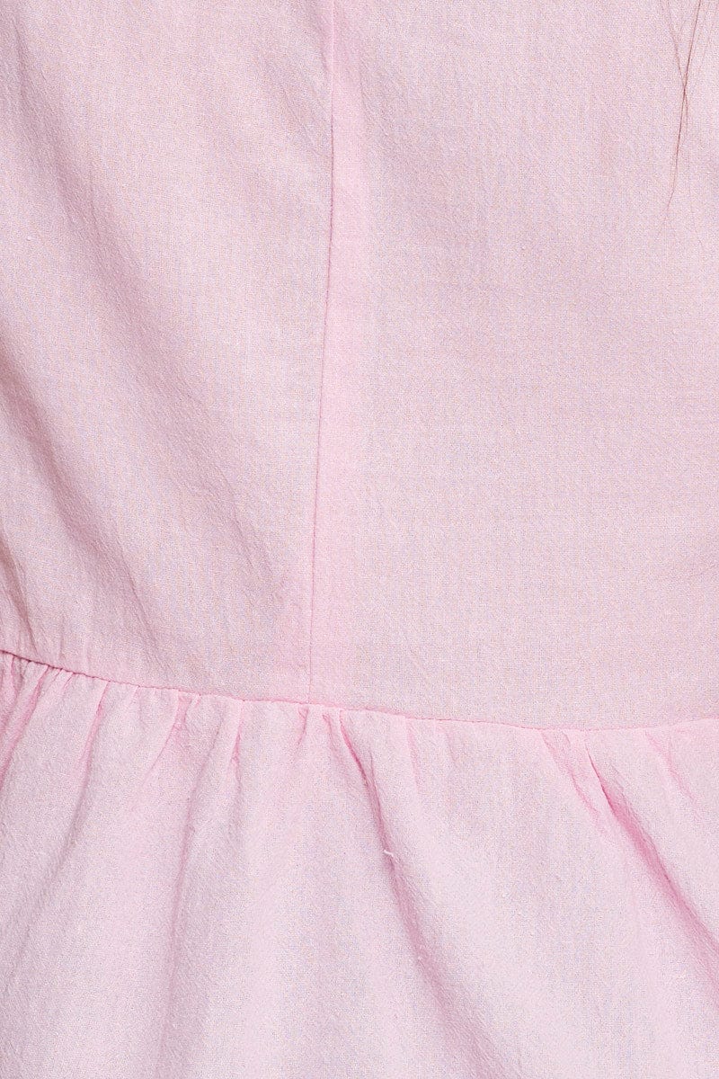 Pink Workwear Blouse Short Sleeve Linen - Image 6