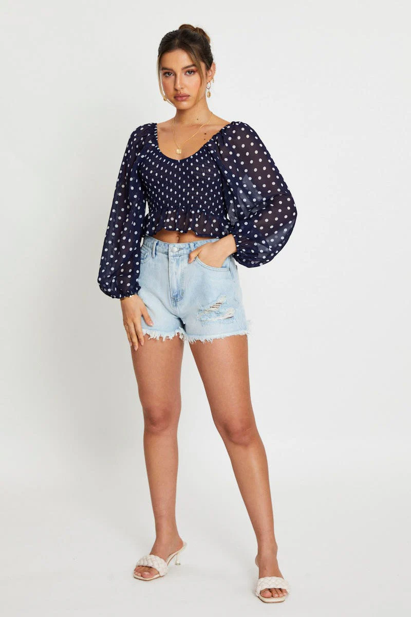 Polka Dot Crop Top Long Sleeve - Image 2