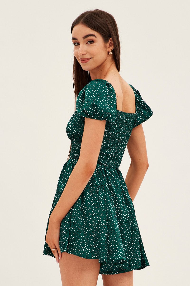 Polka Dot Shirred Playsuit Short Sleeve - Image 5