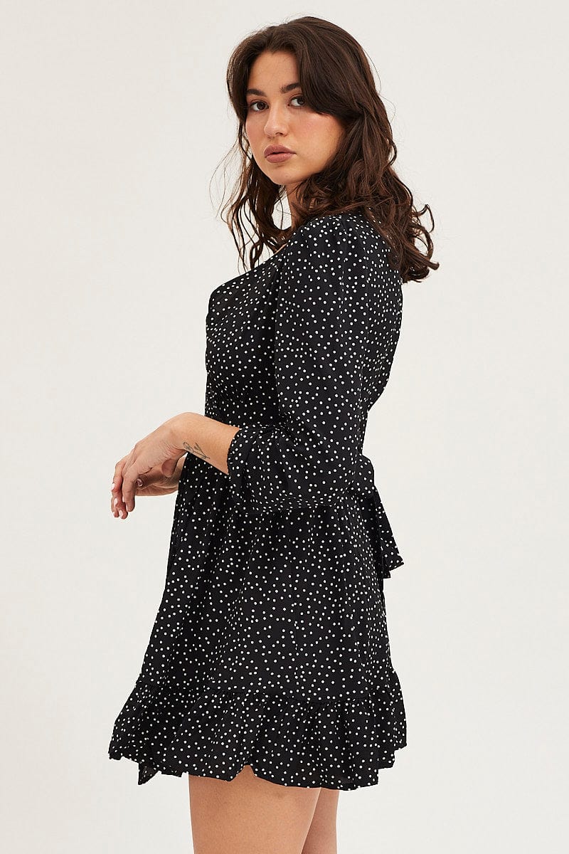 Polka Dot Wrap Dress Long Sleeve Mini - Image 4