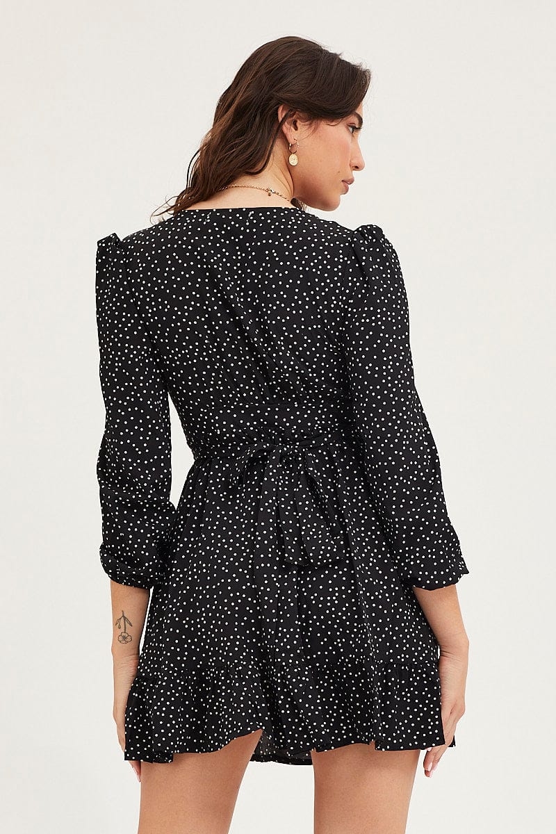 Polka Dot Wrap Dress Long Sleeve Mini - Image 5