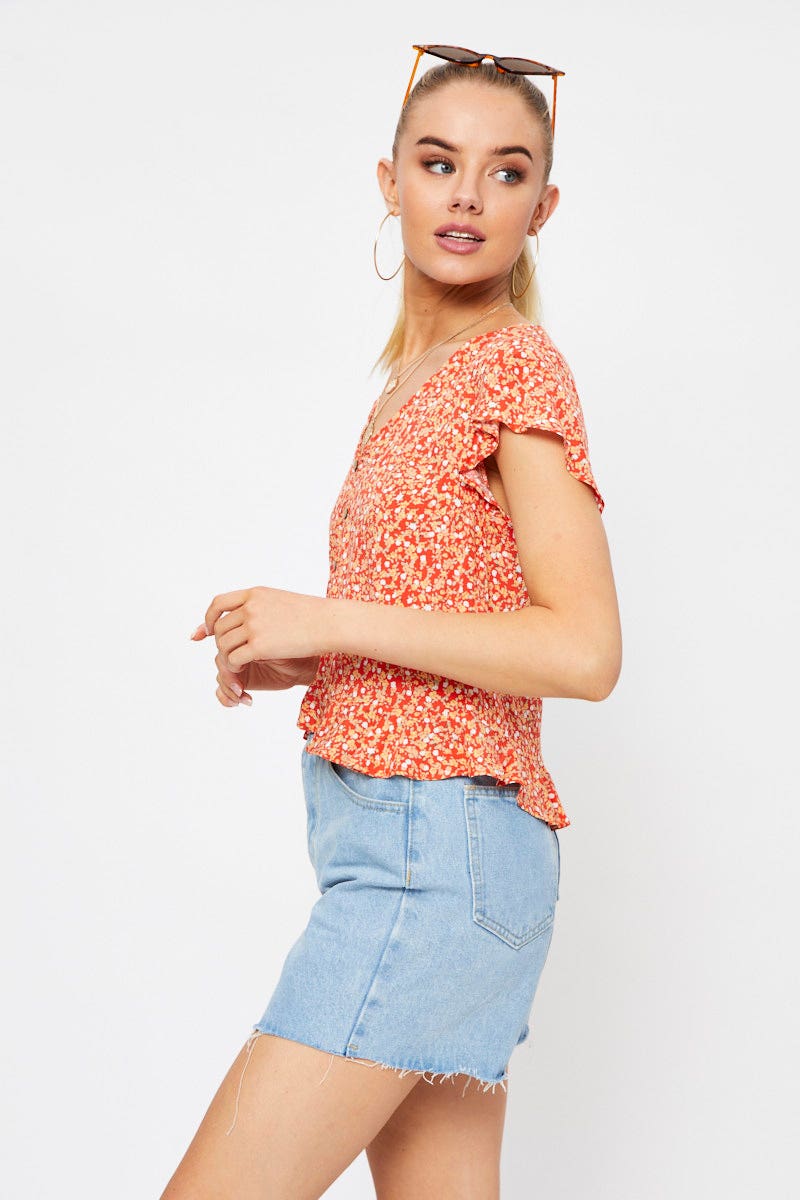 Print Button Down Ruffle Top - Image 4