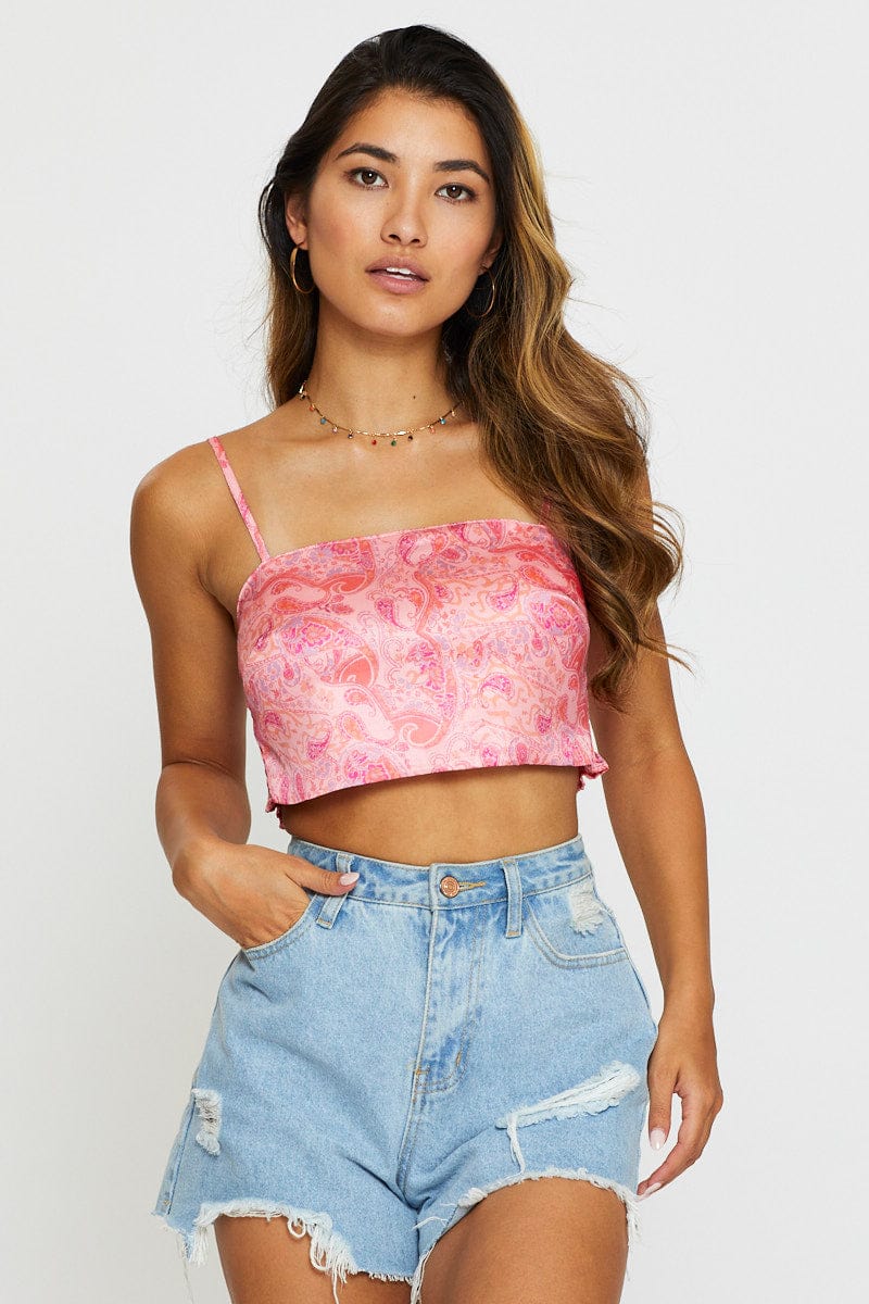 Print Cami Top Crop Satin - Image 3