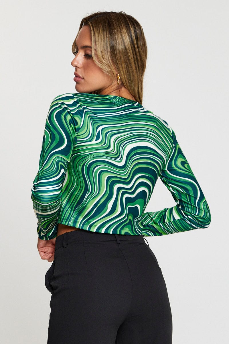 Print Crop Cardigan Long Sleeve Round Neck - Image 5