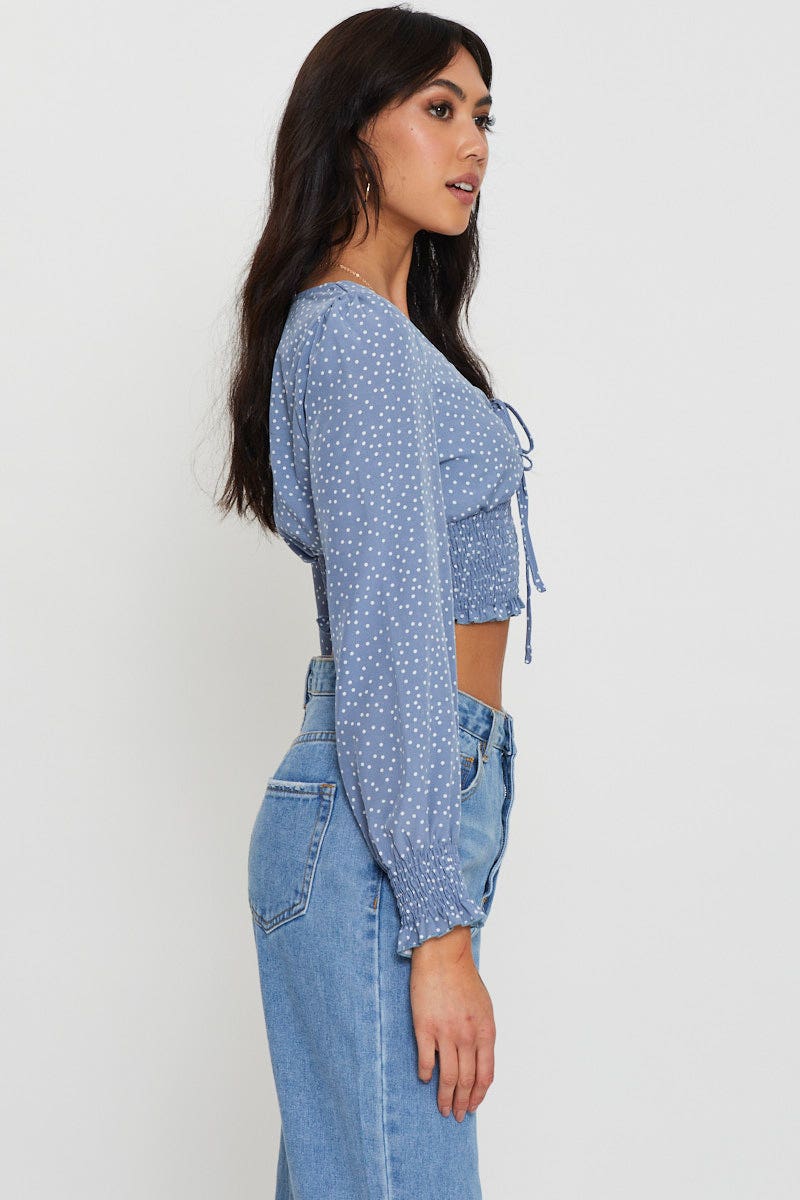 Print Crop Top Long Sleeve Square Neck - Image 3