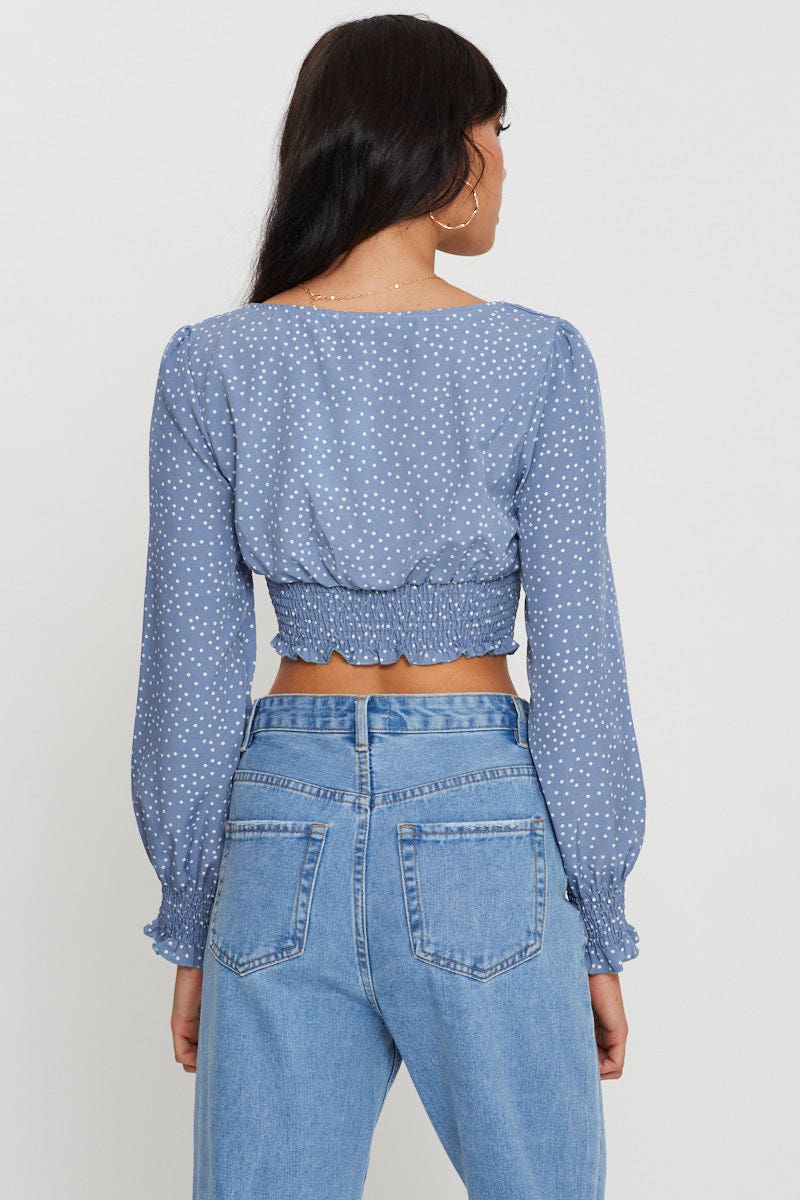 Print Crop Top Long Sleeve Square Neck - Image 4