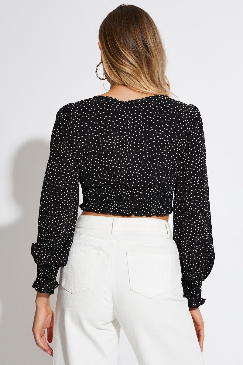 Print Crop Top Long Sleeve Square Neck - Image 4