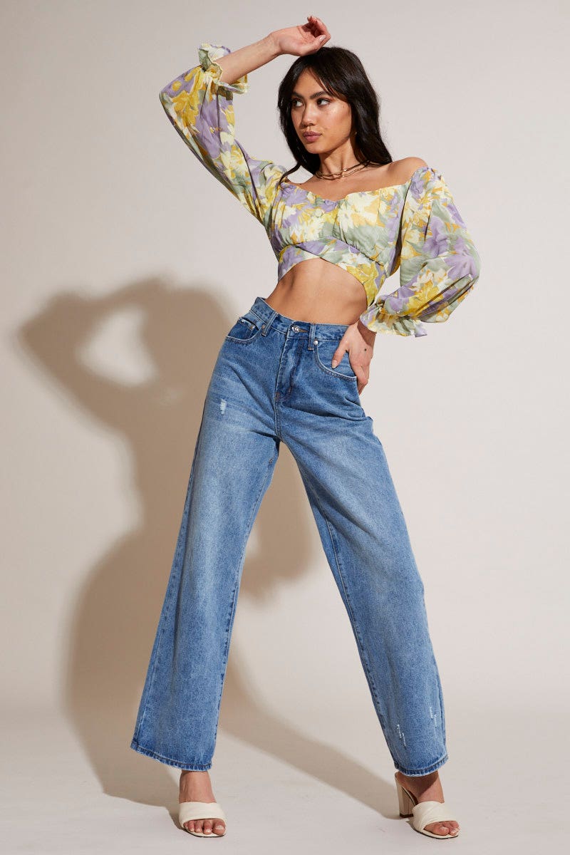 Print Crop Top Long Sleeve - Image 2