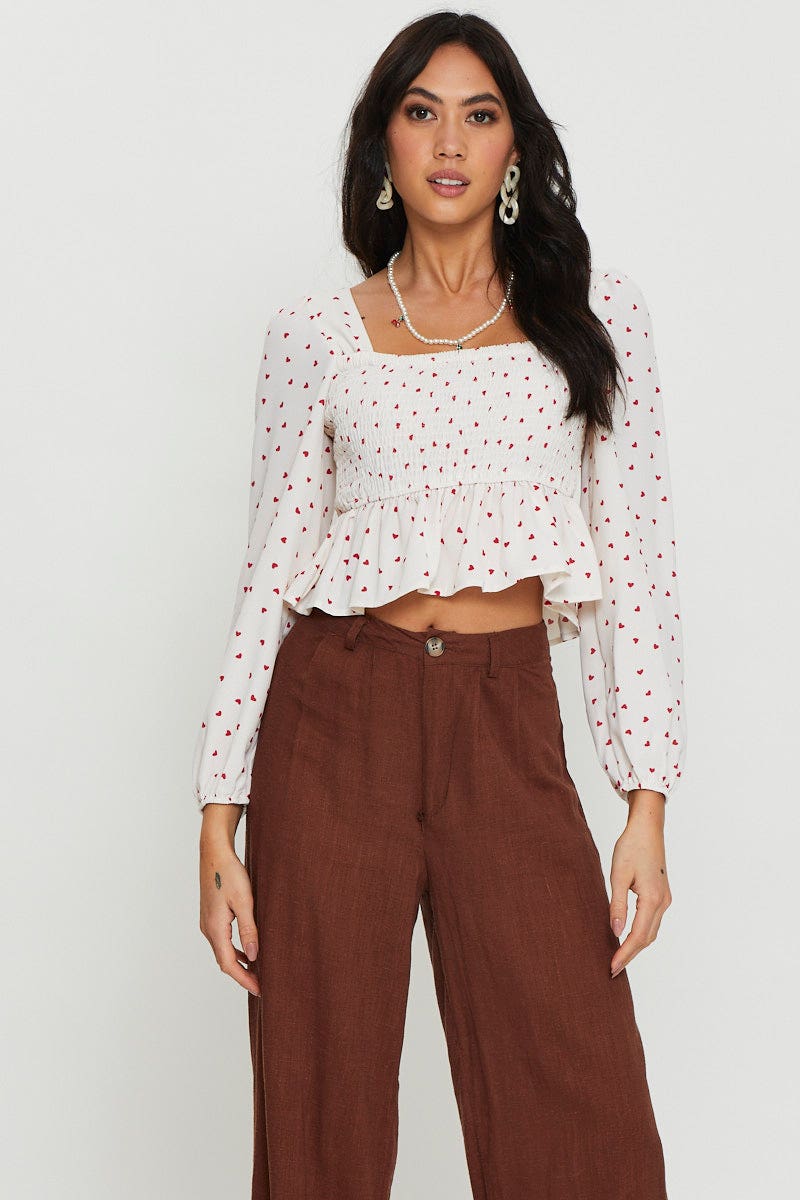Print Crop Top Long Sleeve - Image 3