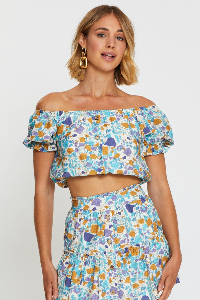 Print Crop Top Off Shoulder - Image 3