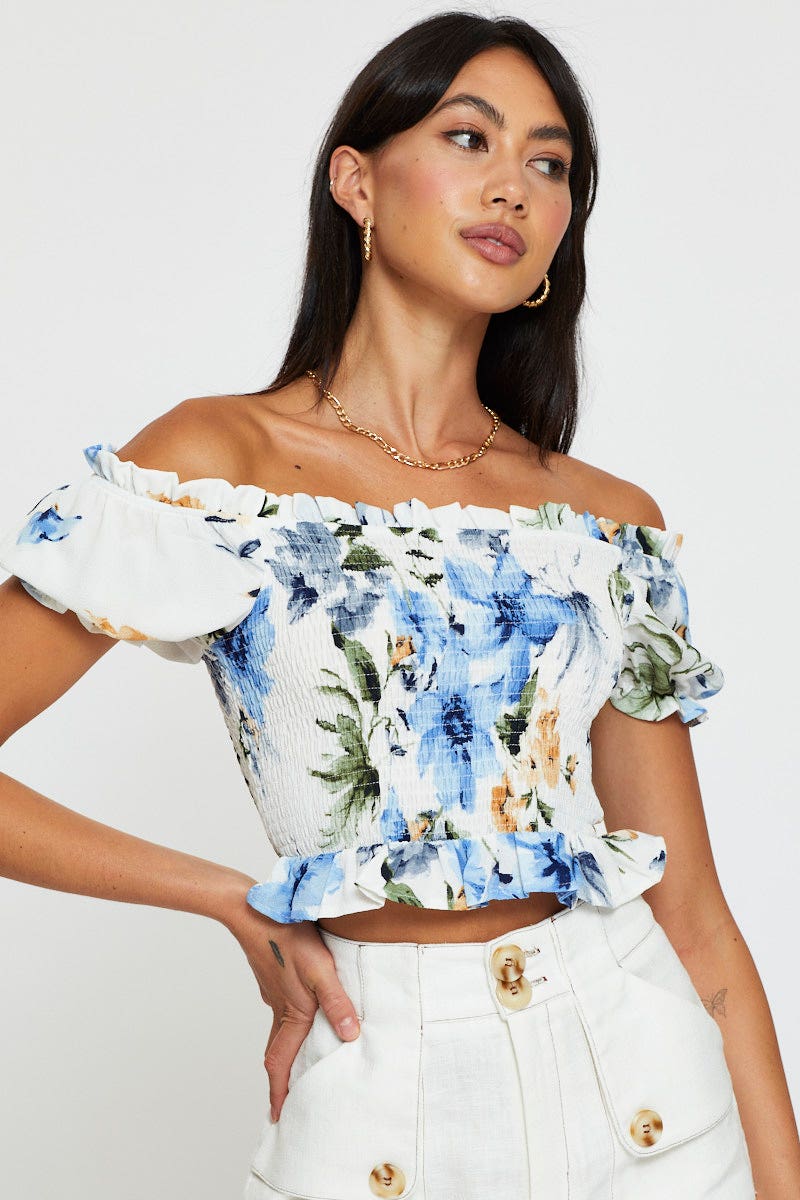 Print Crop Top Off Shoulder - Image 3